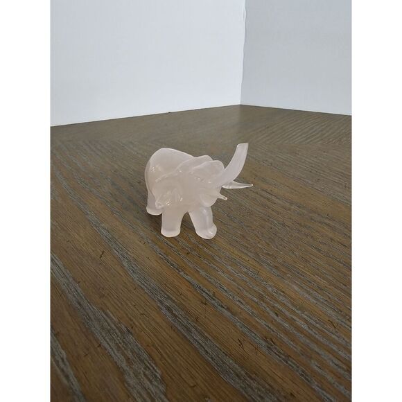 Rose Quartz Gemstone Carving Elephant, Trunk Up, READ DESCRIPTION - Picture 7 of 14
